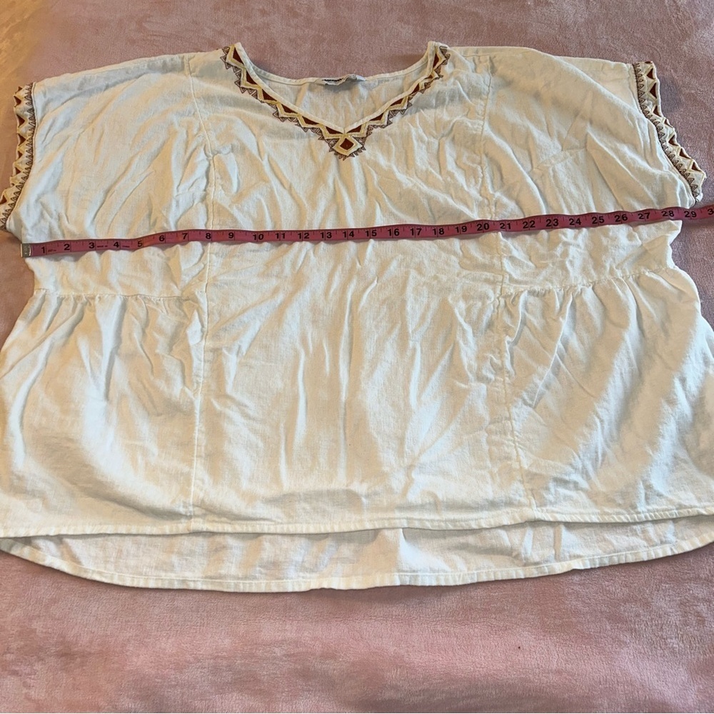 Sonoma white linen short sleeve top with geometric embroidery 2X peasant core - Picture 9 of 10